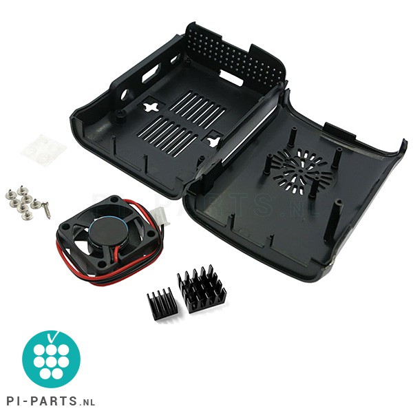 Behuizing ‘Rounded’ met ventilator en heatsinks voor Raspberry Pi 3B+ | 3B | 2B | B+